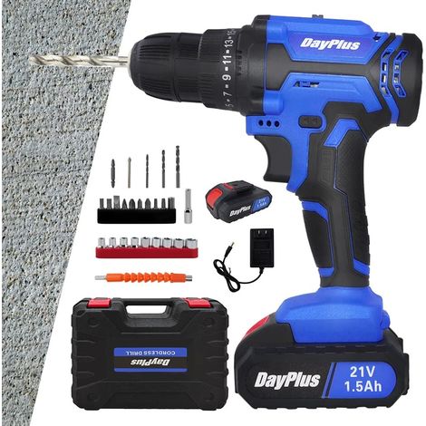 Perceuse/visseuse à percussion sans fil, avec batterie, chargeur et 26 types d'accessoires, couple 45 nm, boîte de vitesses à deux vitesses, réglage du couple 25+1 vitesses