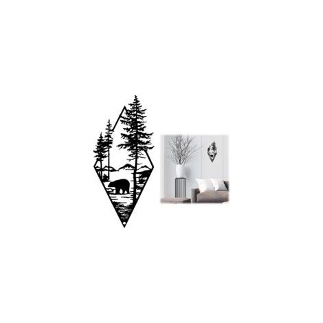 Wanddekoration, Metall-Wanddeko, Moderne Wohnzimmerdekoration, Art-déco-Schlafzimmer-Wanddekoration, Wanddekoration für drinnen, draußen und Garten, Wald und Bär, Schwarz, 1 Stück – Crezuo