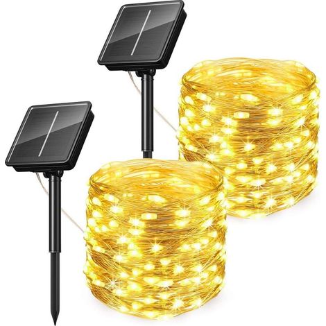 [2 Pack] Guirlandes Lumineuses Solaires Extérieures, Guirlandes Lumineuses Solaires, 10M 100LED 8 Modes, Lumières De Jardin En Fil De Cuivre Argenté Etanches Lampes Solaires Extérieure (1/5)
