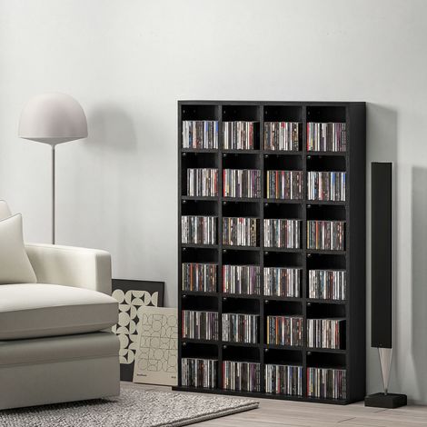 Meuble de rangement multimédia 456 CD/ 336 DVD - bibliothèque en bois avec étagères réglables. 89 x 130.5 cm. noir