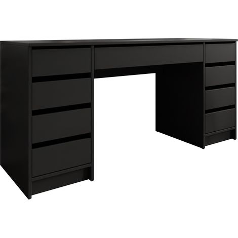Bureau droit noir 76x154x55cm – Stratifié avec bords en ABS – Sans portes – Rangement pratique avec tiroirs