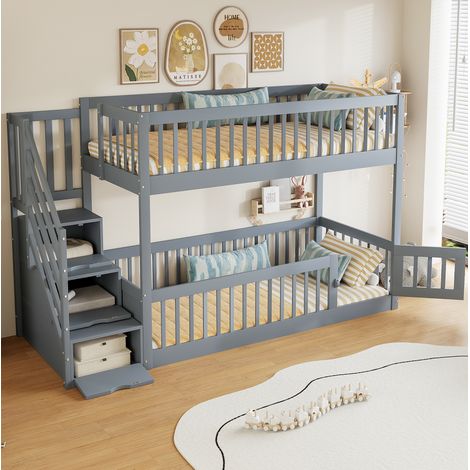 lit enfant superposé 90x200 rangement bois gris OKMYHOME (1/5)