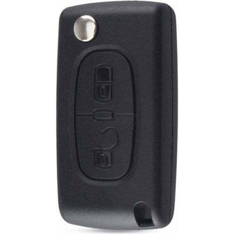 Coque de clé Peugeot - - Compatible Peugeot 107, 207, 307, 308, 407, 408 - 2 boutons - Lame sans rainure - Noir (1/4)