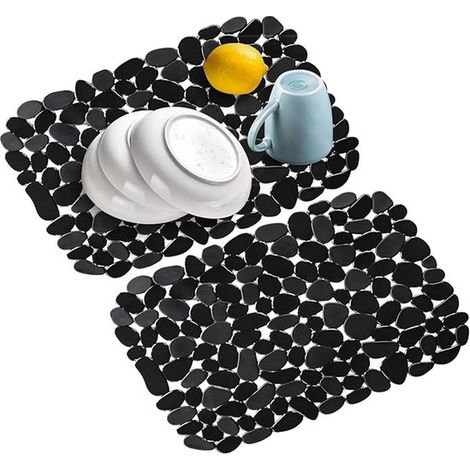 Set di 2 tappetini protettivi per lavello da cucina a pois neri, 30x40 cm. (1/5)