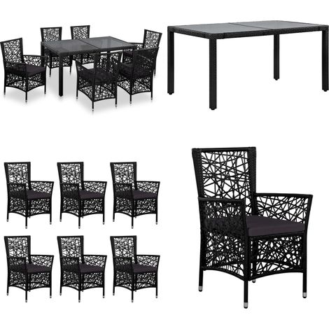 Ensemble à manger d'extérieur 7 pcs Résine tressée Noir - Salon De Jardin - Meubles De Jardin - Set De Table Extérieur - Table Et Chaises - Résine Tressée - Home & Living