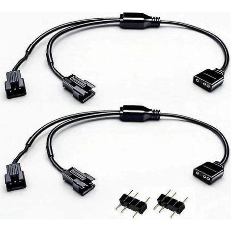 2 câbles d'extension 1 à 2 broches 5V femelle 3 broches vers mâle SM 3 broches, répartiteur ARGB pour ventilateurs RGB et bandes LED (1/5)