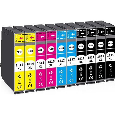 18XL Cartouches d'encre Compatible pour Epson 18XL 18 XL pour Expression Home XP-205 XP-215 XP-305 XP-312 XP-315 XP-322 XP-325 XP-405 XP-412 XP-415 XP-422 XP-425 (Lot de 10) (1/5)