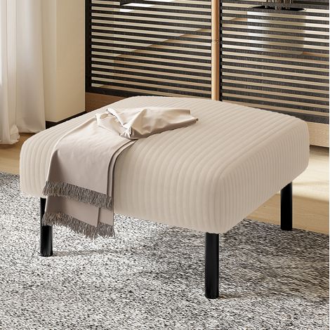 Pouf 56x51x39 cm beige, repose-pieds multifonction, tissu côtelé et métal MEUBLIV (1/5)