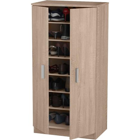 Meuble à Chaussures pour entrée Maison avec 7 étagères, Porte Chaussures, Fermeture 2 Portes, Structure en Bois, Armoire auxiliaire Multi-usages, Dimensions 108 x 55 x 36 cm (chêne) (1/5)