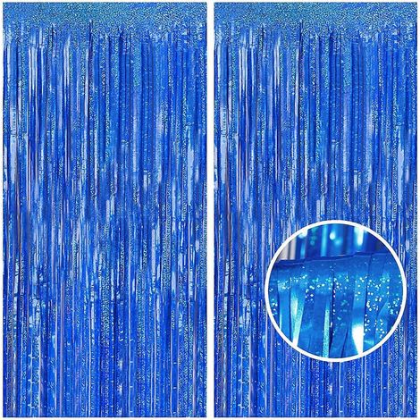 Set aus 2 schimmernden, metallisch glänzenden Fransenvorhängen aus Folie (97,5 cm x 250 cm), marineblau, für Fotokabinen-Dekoration und Party-Accessoires.