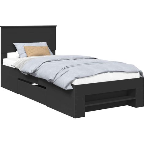 Bed Frame with Headboard Black 90 x 200 cm Engineered Wood vidaXL (1/5)