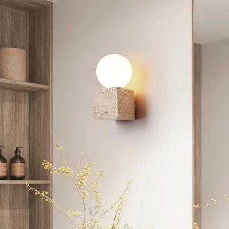 Applique murale d'intérieur en travertin (Lumière blanc froid) — Lampe murale décorative vintage avec ampoule G9 et base carrée (1/5)