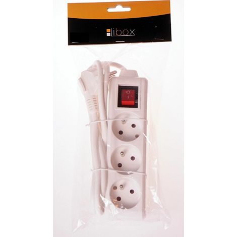 Cable de extensión de 5 m con 3 tomas y interruptor, color blanco, LB0081-5, libox