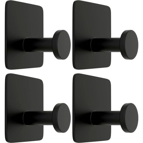 Crochets auto-adhésifs, porte-serviettes adhésif en acier inoxydable, crochets durables, 4 pièces (noir) (1/5)
