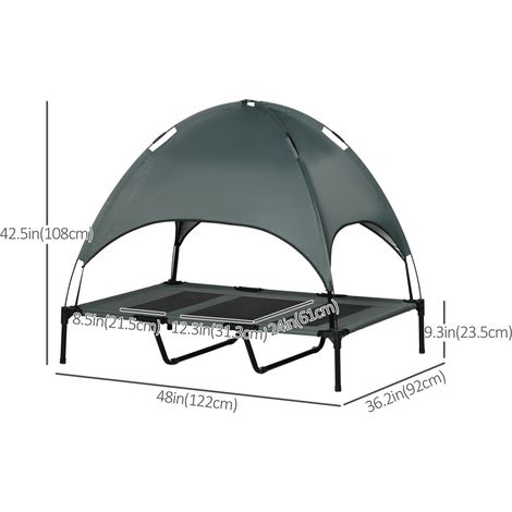 Lit surélevé portable pour chien avec auvent pour chiens XL 48x36x43 Gris Intérieur Extérieur Confortable (1/5)