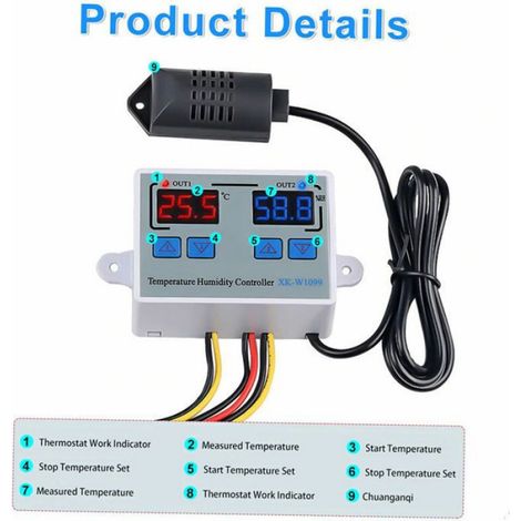 Contrôleur de température et d'humidité, AC110-220V (1/5)