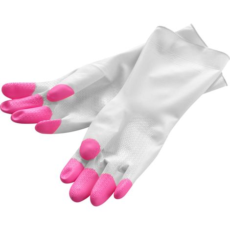 Gants de ménage en PVC antidérapants étanches multifonctions pour vaisselle et nettoyage, couleur rose, taille unique (1/5)