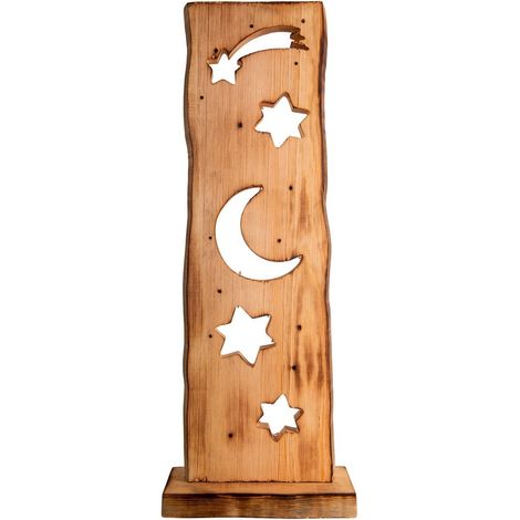 Lampe décorative LED en bois massif motif lune et étoiles pour Noël hauteur 60 cm - PANGIVO (1/5)