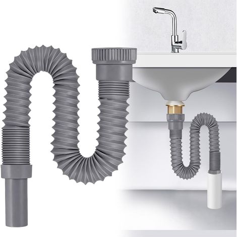 1 Tuyau De Vidange G1 ½", Fil Acier, Extensible 350-760 Mm, Pour Lavabo Cuisine Salle De Bain