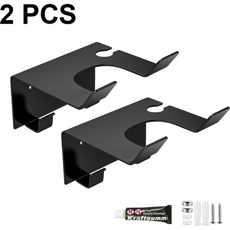 Juego de 2 soportes adhesivos de pared para secador de pelo, de metal resistente a la corrosión, ideales para el baño y para instalar sin necesidad de taladrar. (1/5)