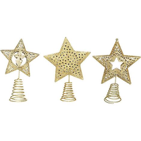 3er-Set fünfzackige Weihnachtssterne als Baumspitze-16X12X4CM-Golden (1/3)