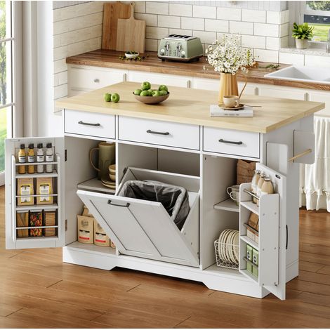 Küchentisch klappbar mit Stauraum 120 cm MDF Natur Weiß OKMYHOME (1/5)