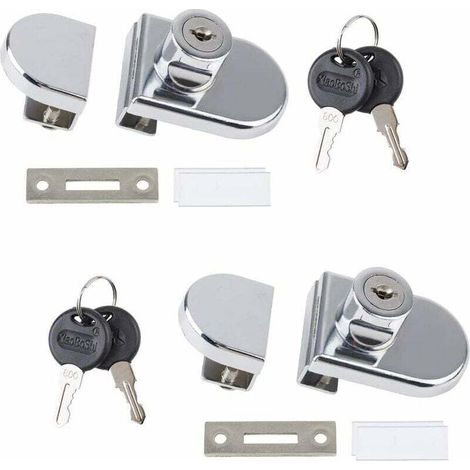 Set of 2 zinc alloy locks for glass cabinet or display case doors from 5 to 8 mm thick