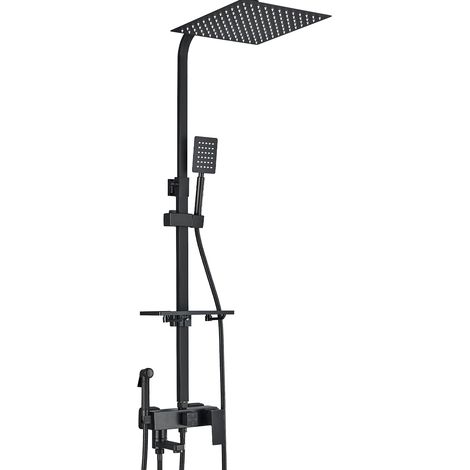 Noir Colonne de Douche laiton ,Ensemble de Douche avec 10 inch ,Système de Douche Réglable Hauteur Montage Mural avec Haute Pression Tête de Douche, étagère, Douchette à Mains, Robinet de Baignoire,Bi (1/5)