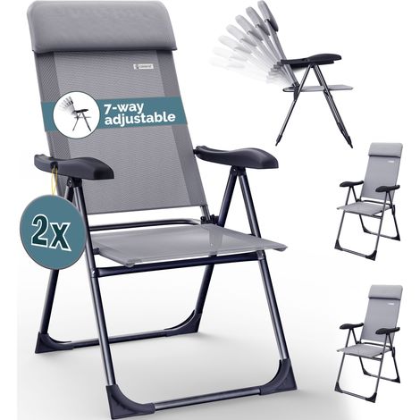 CASARIA® 2x/4x Aluminium High Back Folding Garden Chairs Lightweight 7-Way Adjustable Backrest Armchairs Set Padded Headrest Patio Balcony Camping Outdoor 2er Set Grau (de)