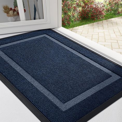 Homaxy Paillasson antidérapant avec envers en caoutchouc - Absorbant la saleté - Lavable - Très résistant pour l'entrée, la cuisine et le jardin - 43 x 76 cm - Bleu marine (1/5)