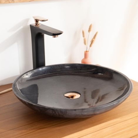 Vasque salle de bain ronde à poser Lysom 45cm noir (1/5)