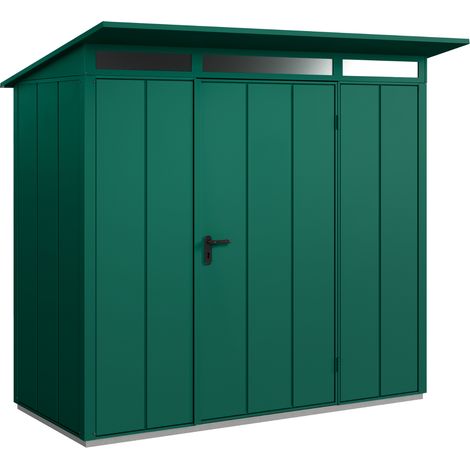Hörmann Metall-Gerätehaus Berry Modern mit Pultdach Typ 1, 248 x 153 cm, moosgrün, 3,8 m², 1-flüglige Tür (1/5)