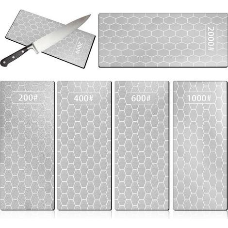 Set of 5 Diamond Sharpening Stones, Diamond Knife Sharpening Plates 200/400/600/1000/2000 Grit, Honeycomb Surface with Non-Slip Base for Scissors, Knives, and Tools (1/4)