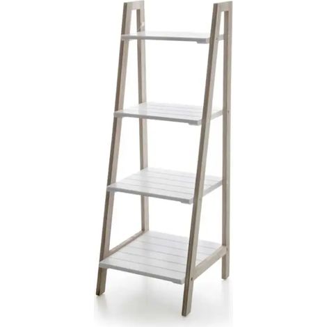 Estantería de madera Legno & Disegno 37x35x100 cm, diseño escalera minimalista, 4 estantes visibles, color blanco mate y madera clara.