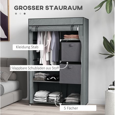 MEUBLIV Faltbarer Stoffschrank mit Kleiderstange, Regalen und Schubladen, Dunkelgrau (1/5)