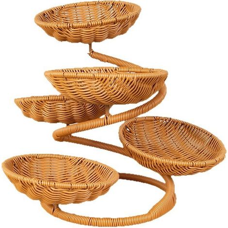 Panier à fruits multicouche tressé à la main, panier à trois niveaux en rotin imitation, couleur marron, dimensions 19,5×19,5×34 cm (1/5)