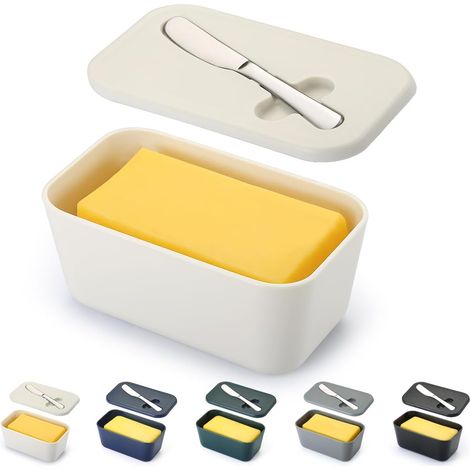 Beurrier avec couvercle pour étagère de comptoir et de porte de réfrigérateur, porte-beurre en plastique, récipient à plateau avec couteau à beurre, lavable au lave-vaisselle (1/5)