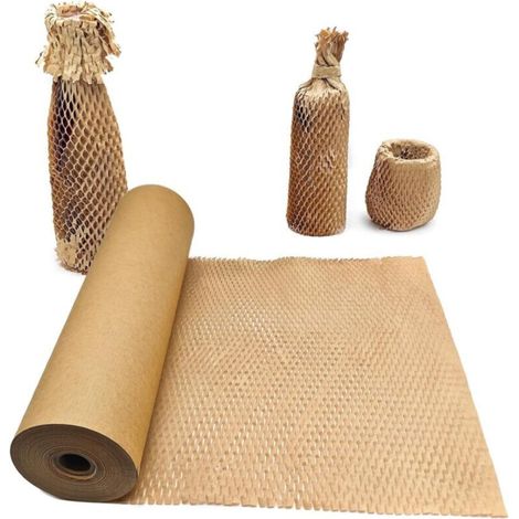 Brown honeycomb paper 38 cm x 50 m, biodegradable wrapping paper, shock-absorbing and cushioning kraft paper, eco-friendly gift wrapping.
