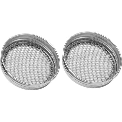 Lot de 2 couvercles filtrants en acier inoxydable pour bocaux à germination standard (86 mm / 3,4 pouces). (1/5)