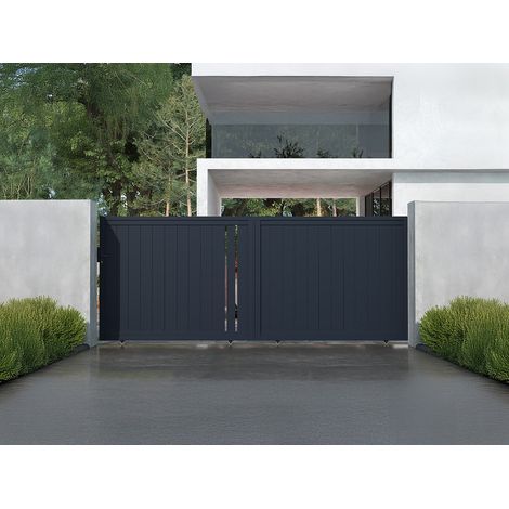 Portail coulissant aluminium semi ajouré L421 x H180 cm anthracite - TOROMA (1/4)