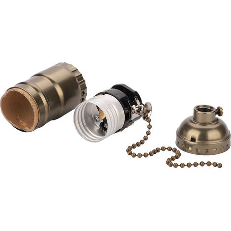 E27 Lamp Holder, Retro Desk Table Lamp Holder, M10 Thread Aluminum Lamp Socket with Chain Switch (Bronze) (1/5)