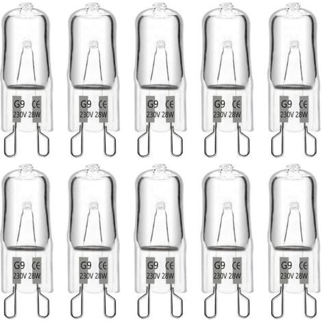 Ampoule halogène G9 28 W 230 V, 370 lm 2700 K blanc chaud à intensité variable, ampoules à capsule G9, pour lustres, éclairages de paysage, appliques murales, éclairage d'armoire, lot de 10 (1/5)