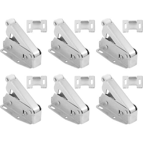 Lot de 6 mini verrous à poussoir, verrous de porte à ressort automatiques pour placards, acier ABS robuste et durable, faciles à ouvrir pour la cuisine et les armoires.