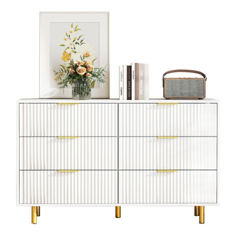 Commode à 3 tiroirs, buffet au design moderne, meuble de rangement, blanc et doré