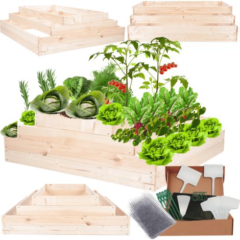 MODO24 ZP09 Carré potager surélevé en escalier modulable, bois de pin, herbes/légumes, jardin/terrasse/balcon, 36x117x120 cm, naturel