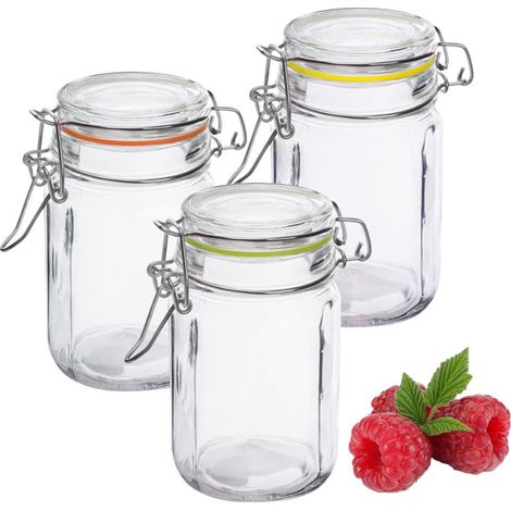 frasco de vidrio hermético octagonal EDO 260 ml tapa de vidrio abrazadera metálica clip (1/3)