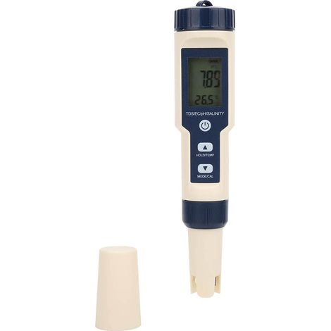 Testeur numérique portable 5 en 1 de pH/salinité/température/TDS/EC Testeur de qualité de l'eau très précis Testeur multi paramètres pour spa d'eau potable laboratoire (1/5)