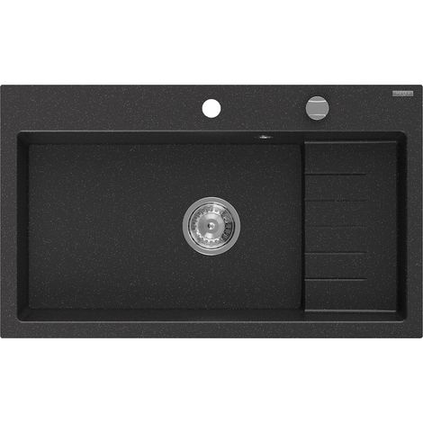Mexen Omar fregadero de granito 1-cubeta 800 x 480 mm, negro/plateado metálico, sifón cromo - 6520801005-73 (1/5)
