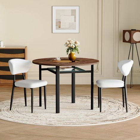 "," : "Table et Chaises de Salle à Manger diamètre 100 cm table ronde 2 fauteuils blancs revêtement PU dossier incurvé" (1/5)