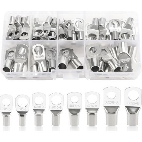 CSPARKV 60 Pieces Ring Terminals Kit, Tubular Cable Terminals, Battery Cable End Caps, for Electrical Cable, Silver